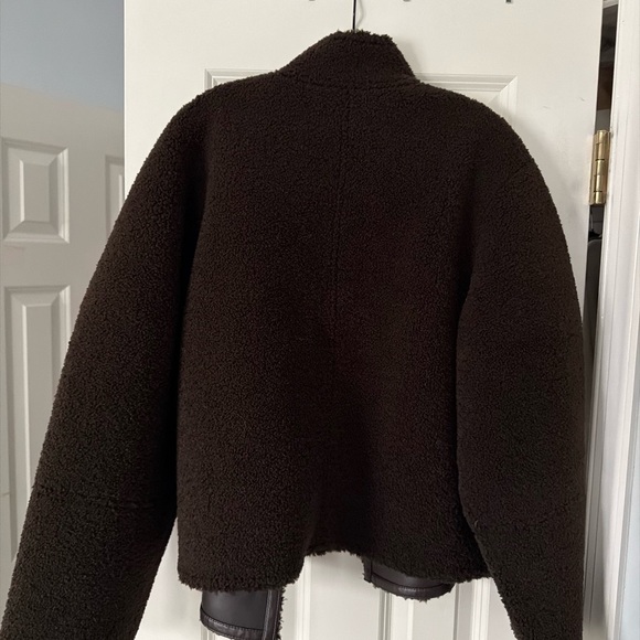 Mango Dark Brown Reversible Teddy/Leather Jacket for Women Medium - Picture 5 of 7
